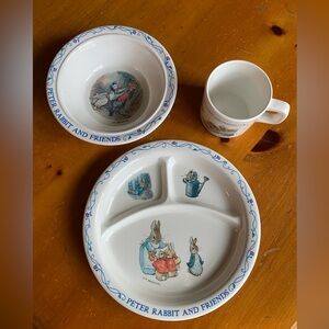 Vintage 3 pc Beatrix Potter Plate, Bowl, & Cup for Toddler / Baby, Petter Rabbit